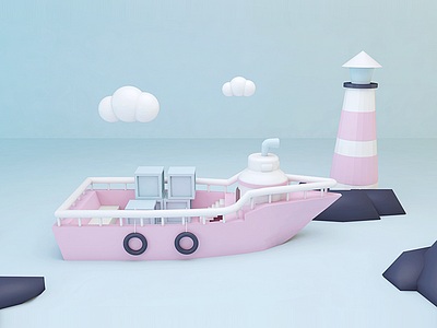 Day41 - 3d ship 3d art blue pink