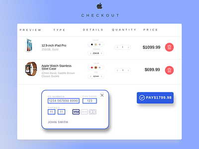 Day #002 Credit Card Checkout apple credit card dailyui shopping ui ux visa