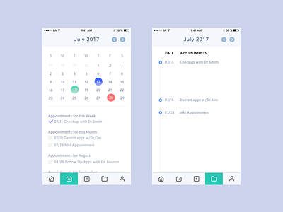 Calendar Screens app calendar health ui ux
