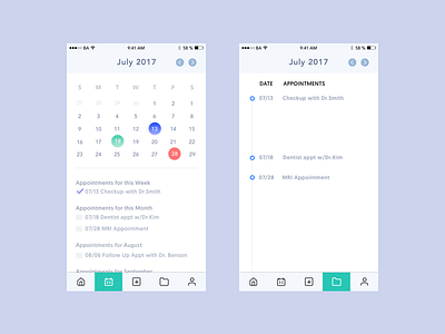 Calendar Screens