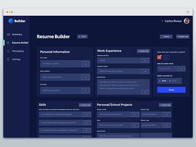 Resume Builder - Dashboard builder dashboard desktop resume ui ux