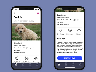 Pet Adoption App - Pet Profile adiom dashinsky app concept ios iphone pet adoption app ux weekly product design exercise weeklyui x