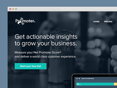 Promoter.io marketing site bar chart blue blur bps customer green parallax promoter