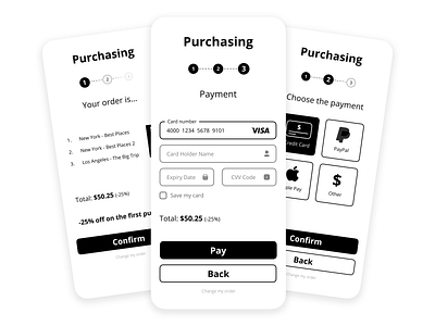 Purchasing form 002 app cards cards ui clean dailyui design minimal ui ux vector