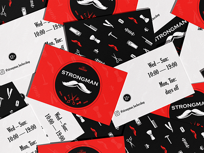 Businesscard for barbershop "STRONGMAN" branding clean des design graphic design illustration logo minimal product typography ui vector