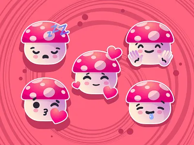 Mushrooms emoji character cute delicious design emoji expressions flat food healthy illustration mushroom nature vector woods