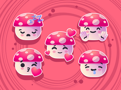 Mushrooms emoji character cute delicious design emoji expressions flat food healthy illustration mushroom nature vector woods