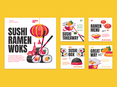 Japanese Restaurant comercial flat food healthy illustration japanese prints restaurant sushi vector