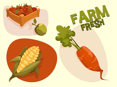 Farm Fresh Vector Set apples carrot corn farm plants