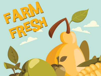 Farm Fresh Illustration apple corn farm nature pear sky text