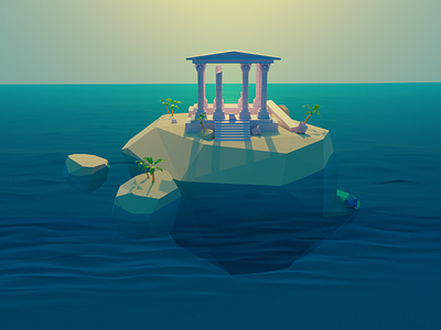 Olympians adrift 3d illustration island mythology olympians temple