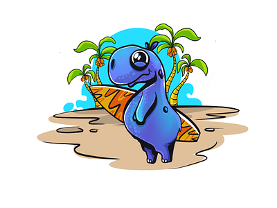 Surf up! character dino illustration nature procreate
