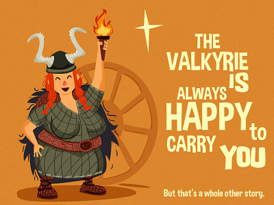 The Happy Valkyrie character editorial girl happy illustration light print red hair tale vikings war wheel