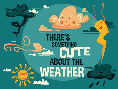 Cute Weather characters clouds cute illustration lighting rain sun tornade weather whimsical wind