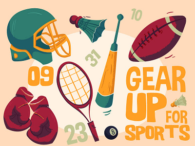 Gear Up! baseball basketball boxing football gear illustration sprorts tennis