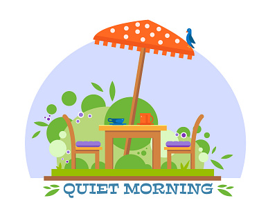 Quiet Morning bird chairs coffee morning peace summer tea umbrella