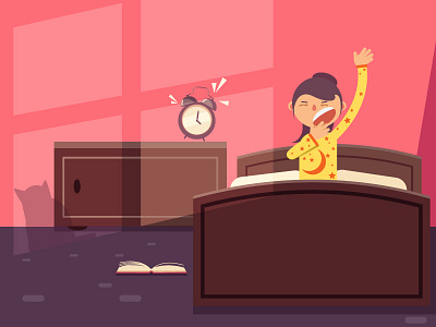 Morning Routines character flat girl illustration morning night routines sun wake up