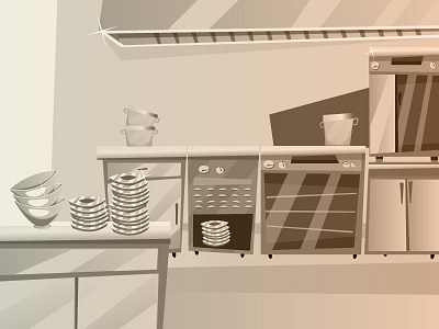 Professional Kitchen flat illustration kitchen steel vector web