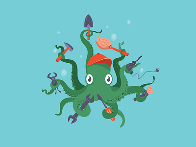 Octopus Caretaker character illustration mascot