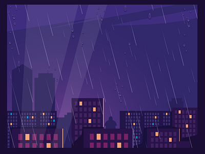 Purple Rain illustration night purple rain water window