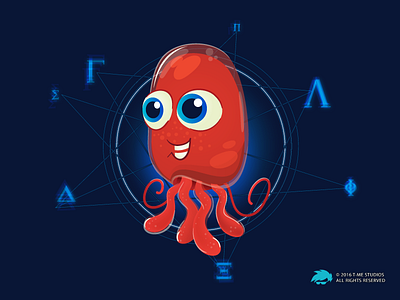 Cute Cthulhu blue character contrast cthulhu cute illustration red t shirt