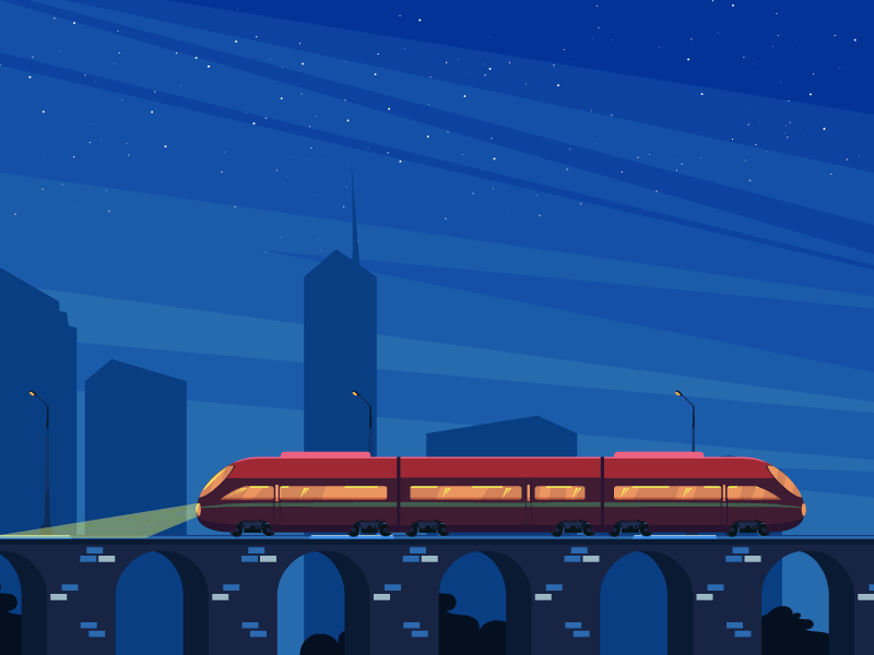 Night Train animation city gif illustration night parallax train transportation travel