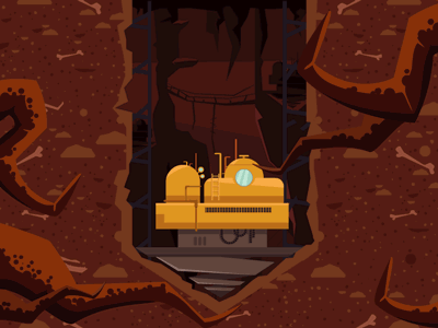 Mining beneath down illustration machine miner mining parallax underworld