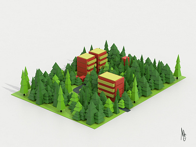 Retaken By Nature 3d buildings green illustration isometric nature red