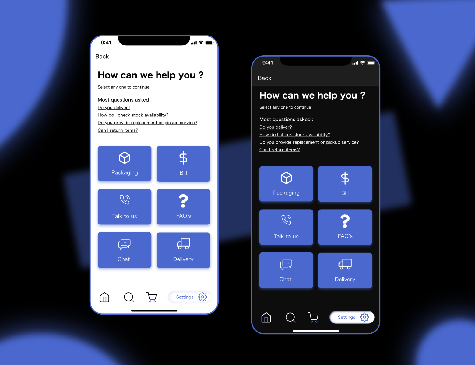 Help Screen for Mobile Applications Black and Light Theme by Amrut D