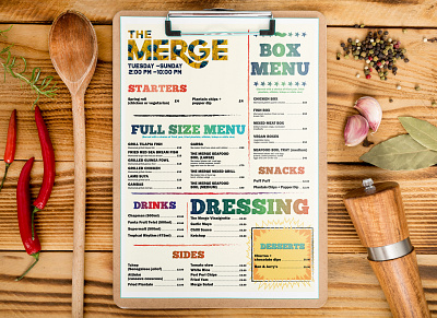 The Merge Menu branding food menu restaurant typography