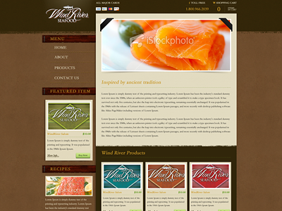 Seafood design e commerce fish menu ribbon seafood texture ui web website wood