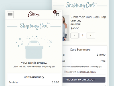 Boutique Shopify Cart cart checkout design empty mobile product shopify ui web website