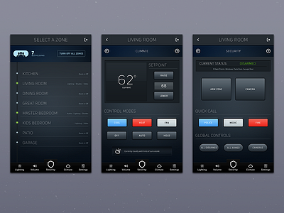 Smart House UI app crestron dark design interface iphone smart house ui ux