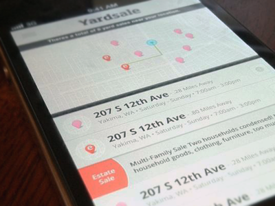 Yardsale App app design icons map ui user interface ux