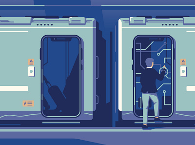 Smart Ticketing digital editorial folioart illustration peter henderson technology train travel vector