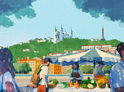 Lyon character digital editorial folioart food hifumiyo illustration landscape market retro texture travel
