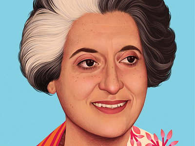 Indira Gandhi digital drawn editorial folioart illustration magazine cover mercedes debellard portrait realist