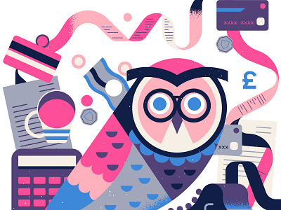 Wise With Money digital editorial finance folioart graphic illustration money owen davey owl texture