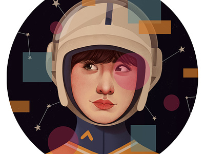 Astronaut astronaut astronomy digital folioart illustration mercedes debellard portrait space sticker woman