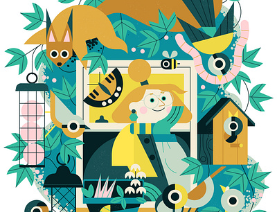 Wildlife from my Window animals character digital editorial folioart illustration nature owen davey vector wildlife