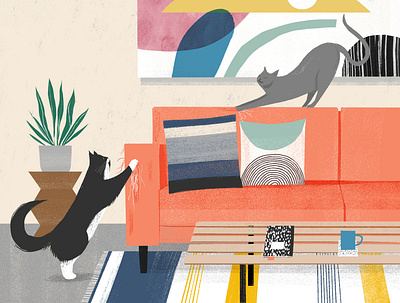 Cats cats digital editorial folioart geometric home illustration interior pattern pets sam kalda