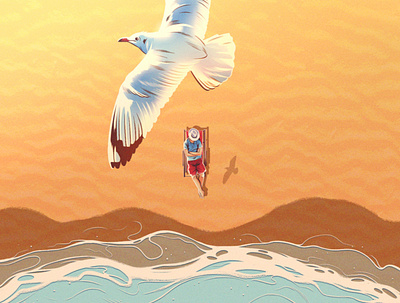 Beach Life alexander wells beach digital folioart holiday illustration relax seagull sun texture