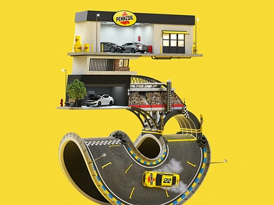 Pennzoil 3d cgi digital folioart illustration jvg lettering mechanics science