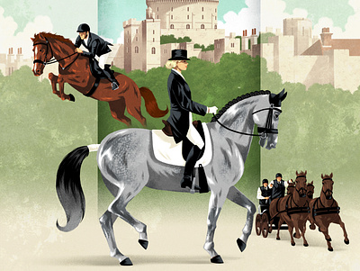 Windsor advertising castle digital folioart horse illustration jockey landscape poster rui ricardo traditional vintage