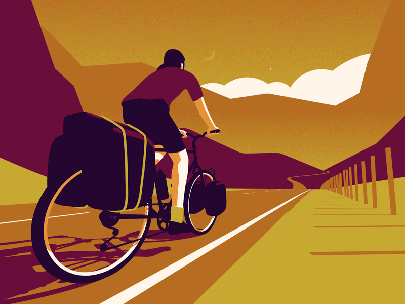 Bikepacking animation bike cycle digital folioart gif illustration landscape peter henderson travel vector
