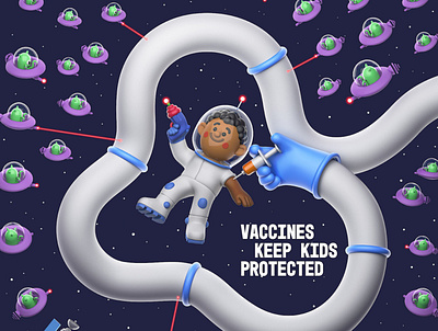 Vaccines aliens arcade studio character children digital folioart illustration medical poster space