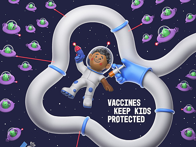 Vaccines aliens arcade studio character children digital folioart illustration medical poster space