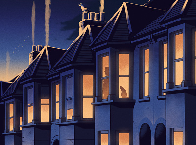Self Isolation alexander wells city digital folioart houses illustration isolation night silhouette street texture