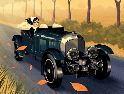 Bentley autumn car cover digital editorial folioart illustration magazine rui ricardo vintage