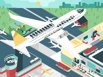 Discovering Planes airport digital folioart illustration infographic landscape muti people technical travel vector